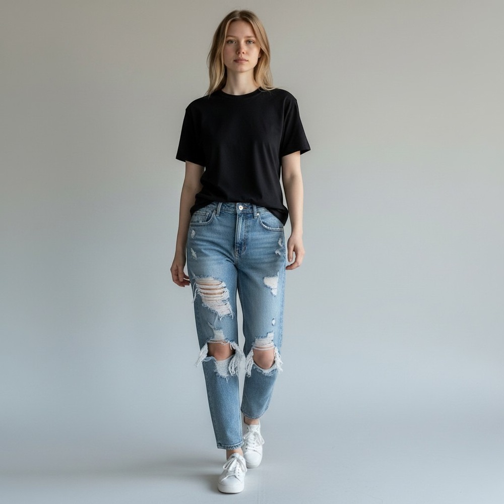 American‎ Eagle Highest Rise 90s Boyfriend Jeans Womens 6 Blue Distressed Ripped
